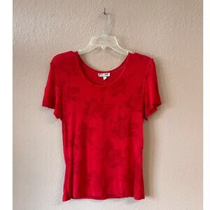 Vintage 90s Y2K red floral short sleeve top size S